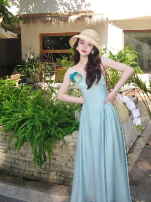 Beach Chiffon French Elegant Dress Boho Outwear Sleeveless Midi Dress Party