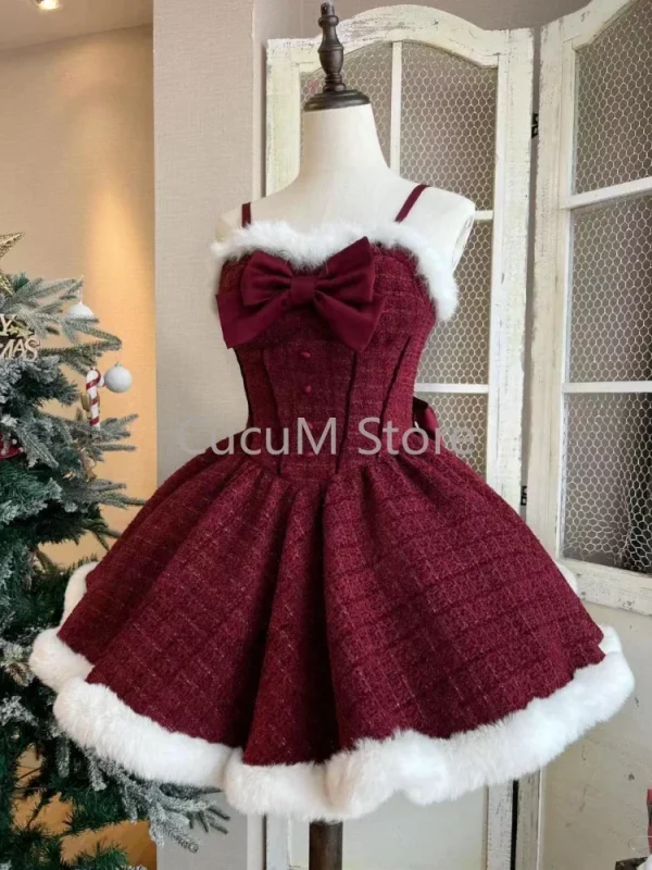 Christmas Red Faux Fur 3 Piece Dress Sets Evening Party Outfits - Image 5