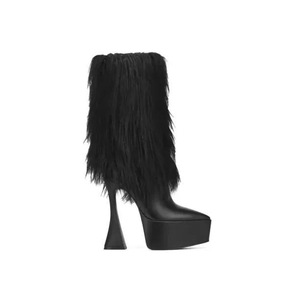 Women's Thick Soled Fashionable Tassel Super High Heel Mid Sleeve Boots Pointed - Image 10