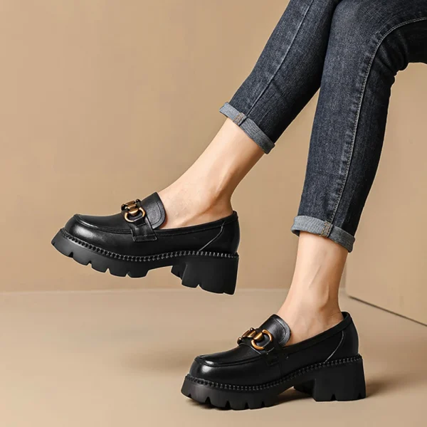 Loafers Women Genuine Cow Leather Platform Casual Shoes Metal Chain - Image 4