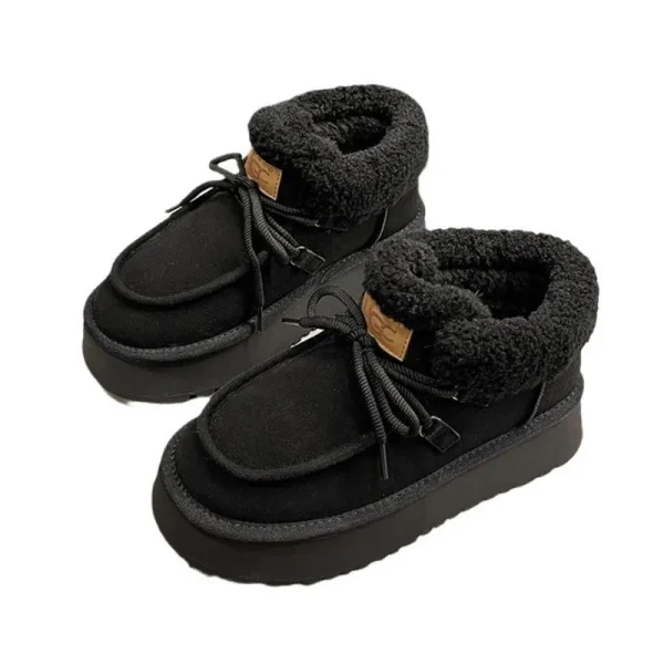 Lace-up Thick Soled Soft Fur One Snow Boots for Women Increase and Cashmere Warm Cotton Shoes - Image 5