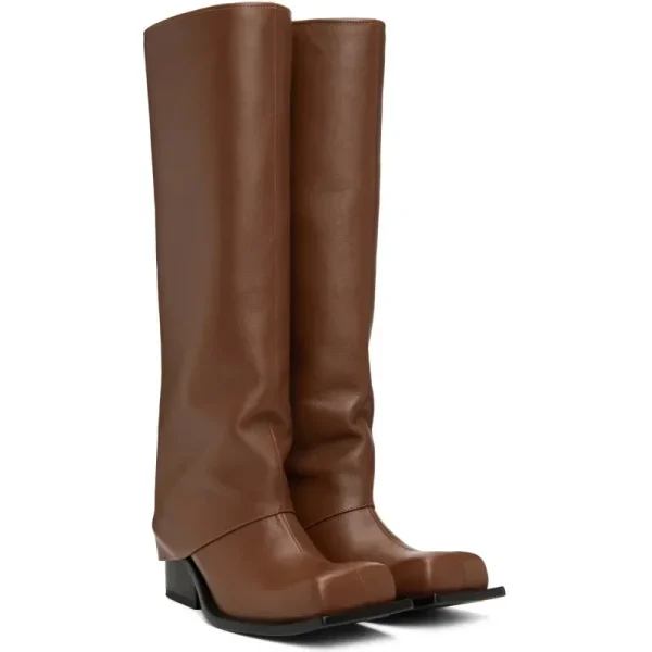 Trouser Boots Square Head Sleeve Thick High Heel Mid Sleeve Boots Large Knee Long Boots - Image 4