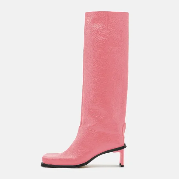 Winter Style Thick High-heeled Knee High Women's Boots with Square Toe and High Tube, Fashionable Plus Size Boots - Image 10