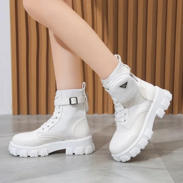 Women Boots New in Motorcycle Ankle Boots Wedges Female Lace Up Platforms - Image 3