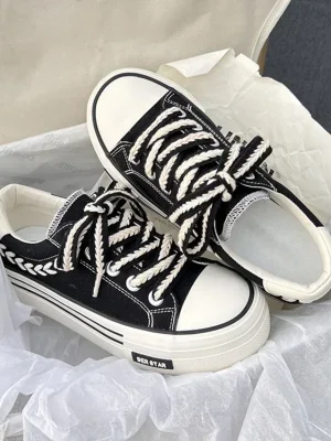 Women Platform Canvas Shoes Height Increasing Chunky Sneakers for Youth Girls Outdoor