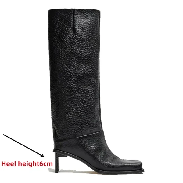 Winter Style Thick High-heeled Knee High Women's Boots with Square Toe and High Tube, Fashionable Plus Size Boots - Image 9