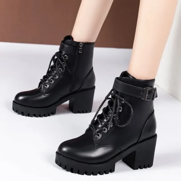 Women Winter Leather Women Winter Boots Thick Wool Warm High-heeled - Image 3