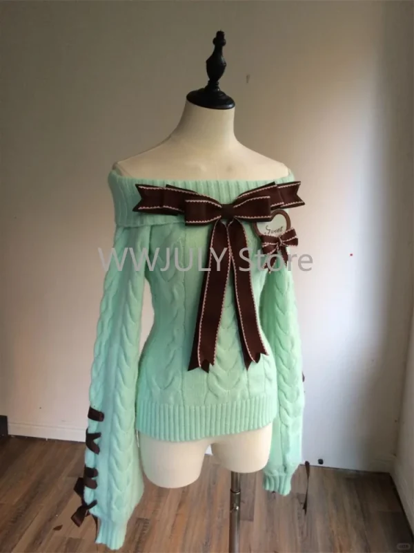 Winter Sweet Sexy Off Shoulder Knitted Sweater Y2k E-girls Slim Fit Jumpers - Image 7