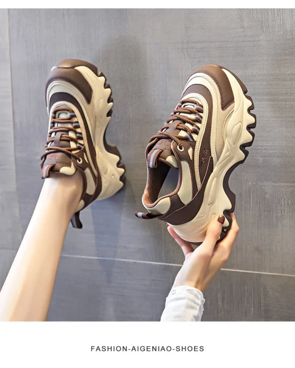 Fashion Height Increasing Thick Bottom Spring Platform Leather Woman Chunky Sneakers - Image 10