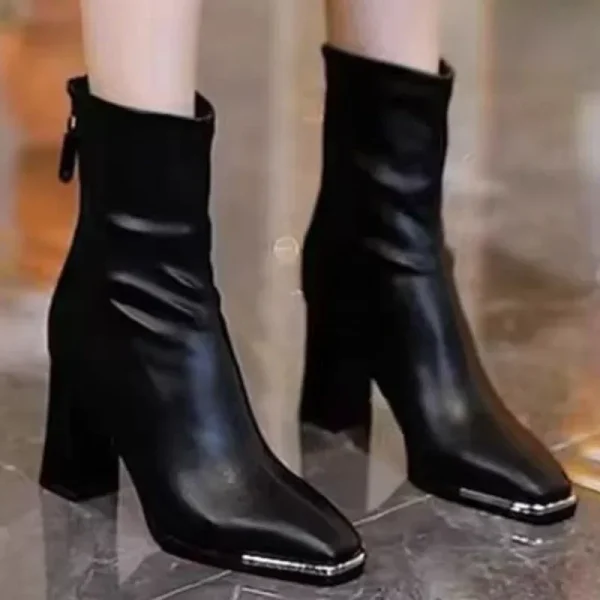 Women Ankle Boots Fashion Elegant Back Zippers Shoes Vintage Square Heels