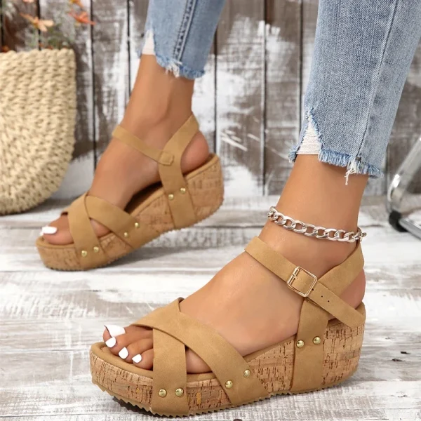 Platform Wedge Sandals Fashion Roman Buckle Peep Toe Heels Women's Shoes 2024 Summer Trend - Image 2