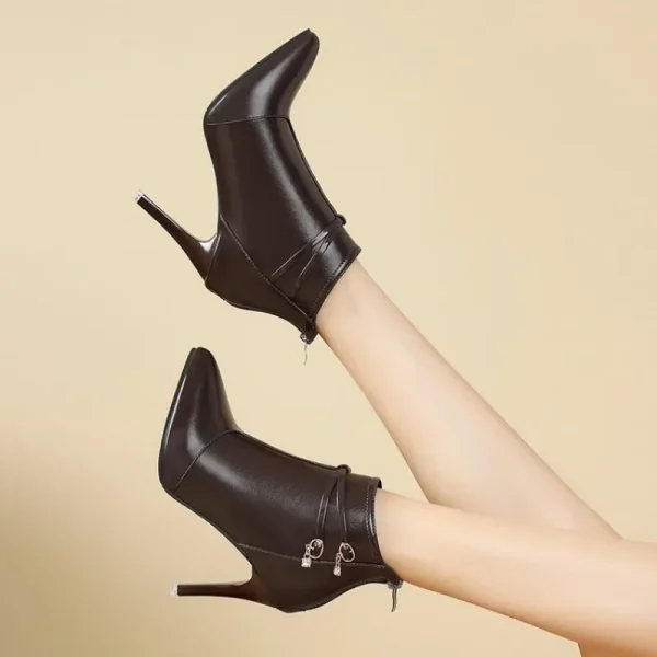 Winter Autumn High Heels Ankle Boots Women Dress Shoes Lace Pointed Toe Boot - Image 5