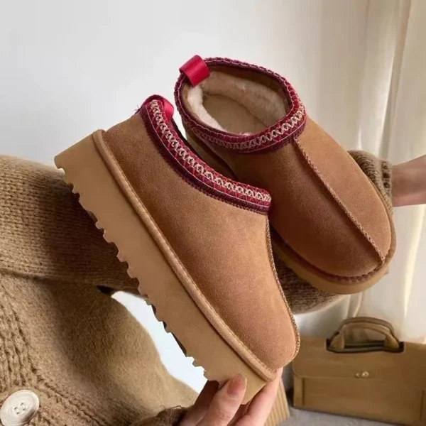 Snow Boots for Women Winter Cashmere Warm Platform Without Heel-covered Hair Half Slipper Cotton - Image 11