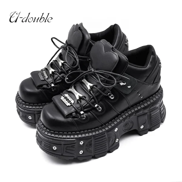 Women Shoes Lace-up Heel Height 6CM Platform Shoes Woman Gothic Ankle Rock Boots - Image 3