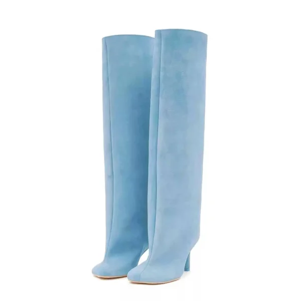 Low Heel Mid Leg Knee High Women's Boots, Fashionable Runway Square Toe Sleeve Large Boots - Image 13