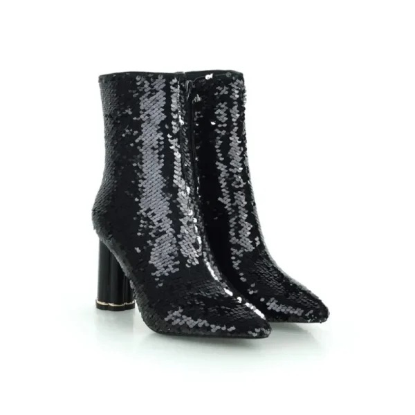 Women's Shoes Crystal High-heeled Pointed Boots Discoloration Sequins Thick Hee - Image 5