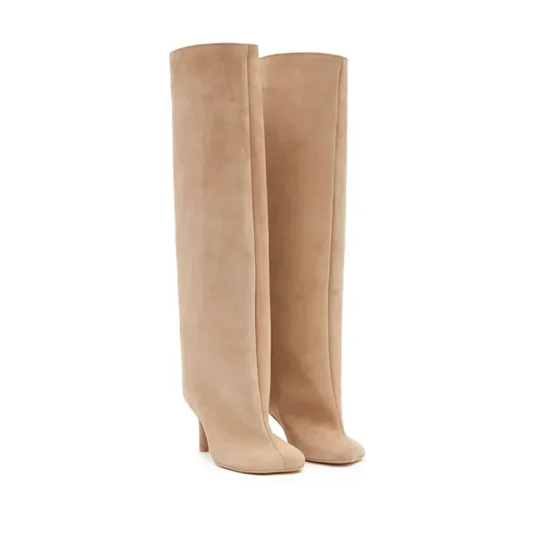 Low Heel Mid Leg Knee High Women's Boots, Fashionable Runway Square Toe Sleeve Large Boots - Image 4