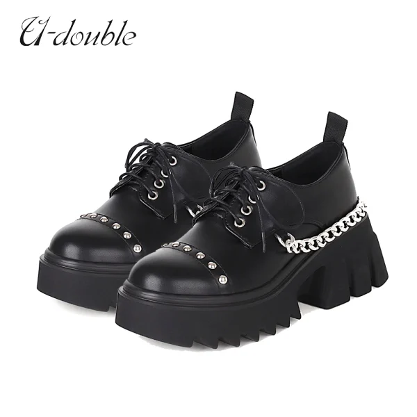 Women's Spring Punk Ankle Boots Lace-up Pumps Medium Heel Platform Rock Female Shoes - Image 2