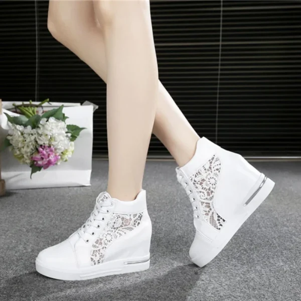 Women's Leather High-heeled Shoes Wedge Platform Sports Shoes Rubber Cloth Shoes Height Silver - Image 5