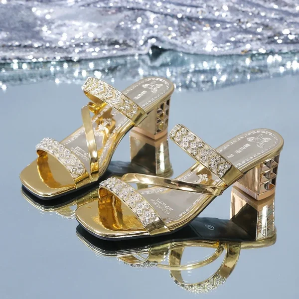 Shiny Gold Silver Women's Sandals Summer 2025 Crystal High Heels Party Shoes Woman - Image 10