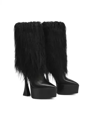 Women’s Thick Soled Fashionable Tassel Super High Heel Mid Sleeve Boots Pointed