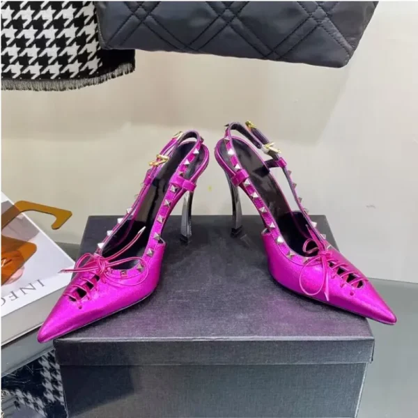 Women's Sandals Fashion Pointed Rivet Thin High Heels Single Shoes Sexy Banquet Party High Heels - Image 2