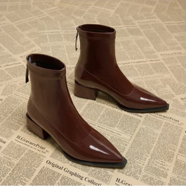 Women Ankle High Heels Chelsea Boots Pointed Toe Shoes Designer Pumps Winter 2024 - Image 4