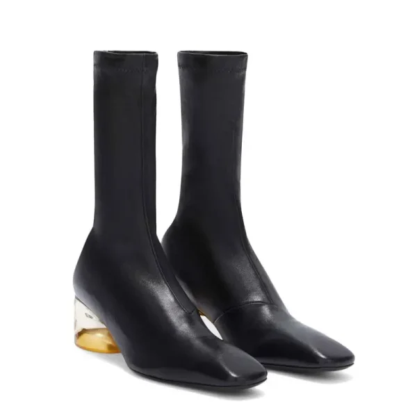 Fashion Knee Length Boots with Irregular Crystal Low Heel Women's Sleeved Mid Length Boots