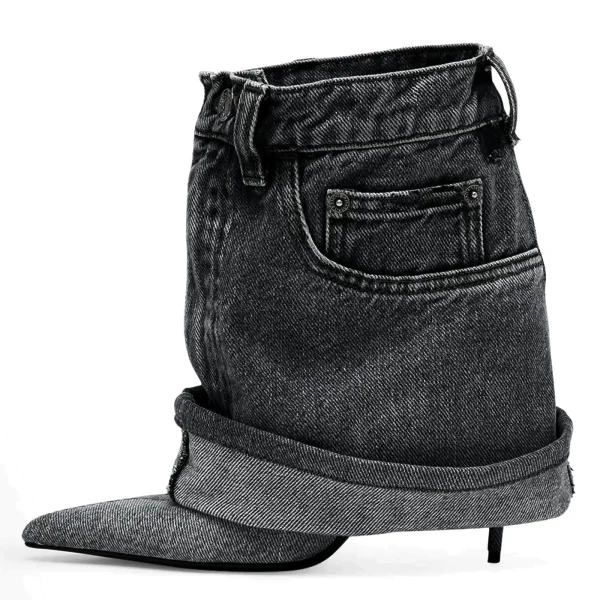 Winter Denim Fine High Heel Skirt Boots Fashion Pointed Large Women's Four Seasons Short Boots - Image 2