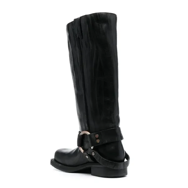 Women's New Thick Heel Knee Long Boots Western Style Denim Mid Sleeve Boots Square Head - Image 11