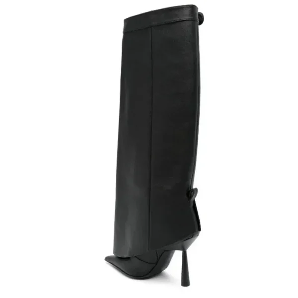 Winter New Belt Buckle Women's Knee High Boots European and American Pointed Slim High Heels - Image 3