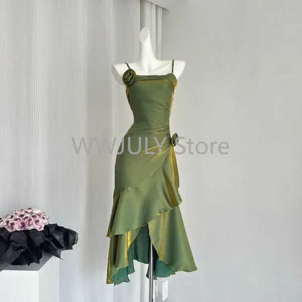 Flower Design Slip Dress Elegant Sexy Spicy Girl Style Slimming Midi Dress for Women - Image 2