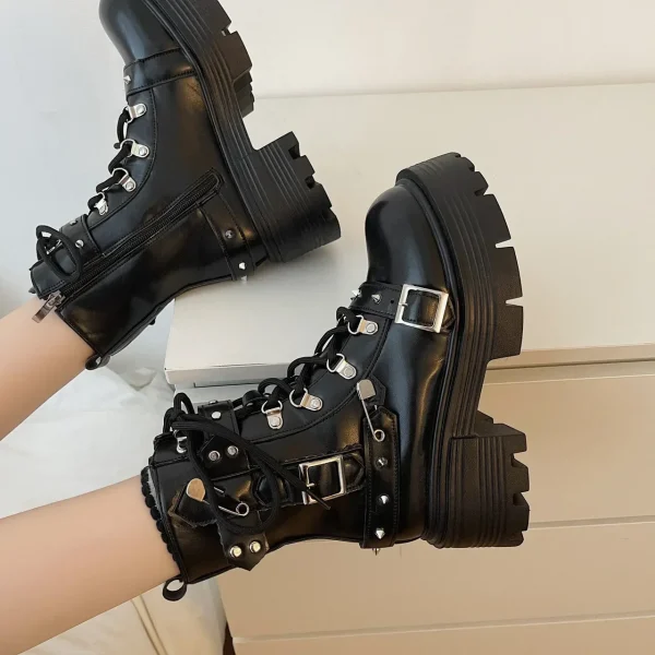 Women's Rivet Chain Design Short Boots Gothic Shoes Street Fashion Lady Rock Boots - Image 7