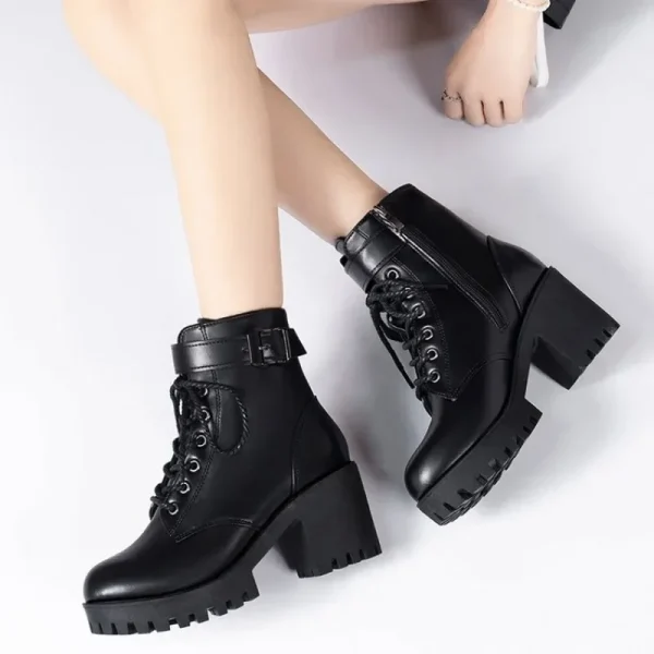 Women Winter Leather Women Winter Boots Thick Wool Warm High-heeled - Image 4