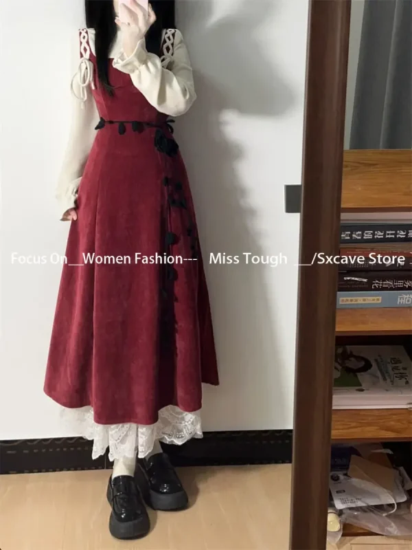 Vintage Fake Two Piece Dress Women Casual Y2k Clothing French Elegant - Image 3