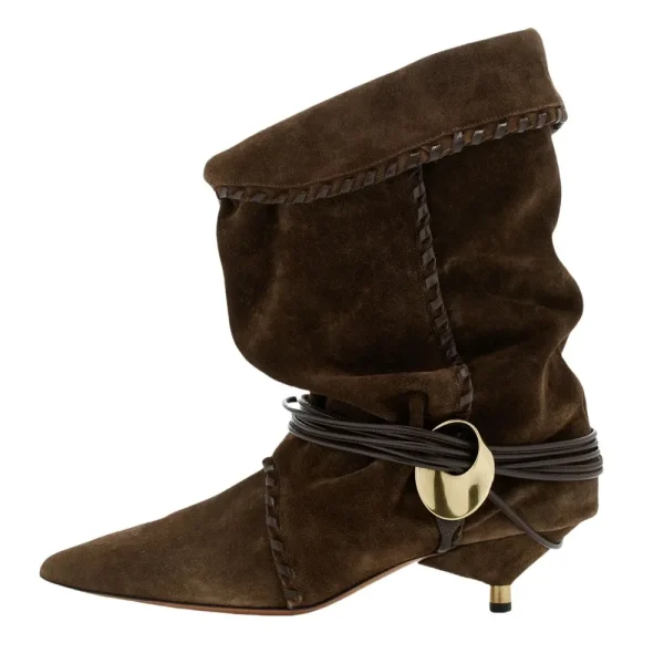 Women's Thin Heel Short Boots Fashion Pointed Wide Tube Folded Stacked Boots Women's - Image 2