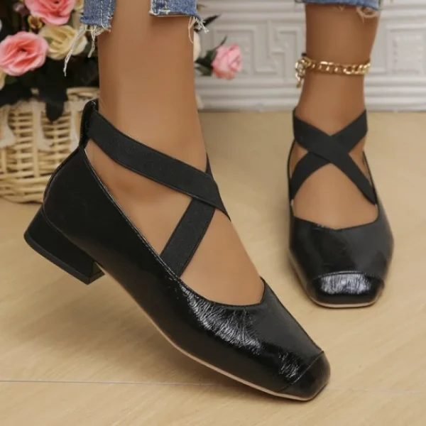 Women Genuine Leather Mary Janes Square Toe Flat Buckle Shallow Ladies Fashion Career Shoes - Image 5