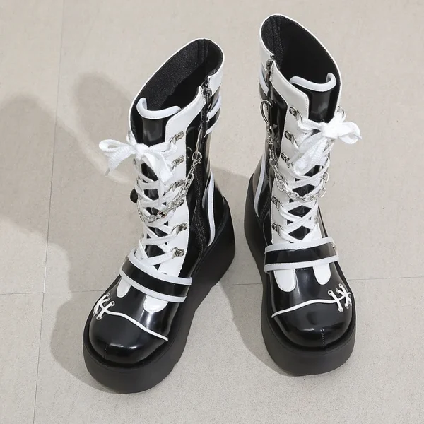 Women's Mid-Calf Boots Fashion Chain Punk Boots Autumn 8CM High Heels - Image 7