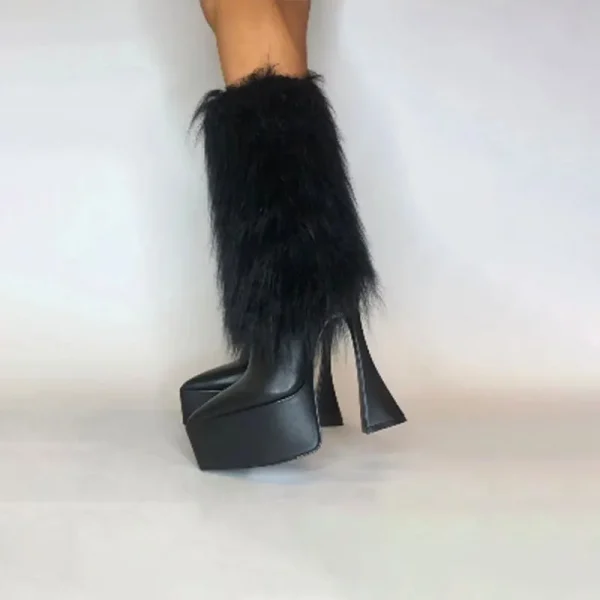 Women's Thick Soled Fashionable Tassel Super High Heel Mid Sleeve Boots Pointed - Image 9