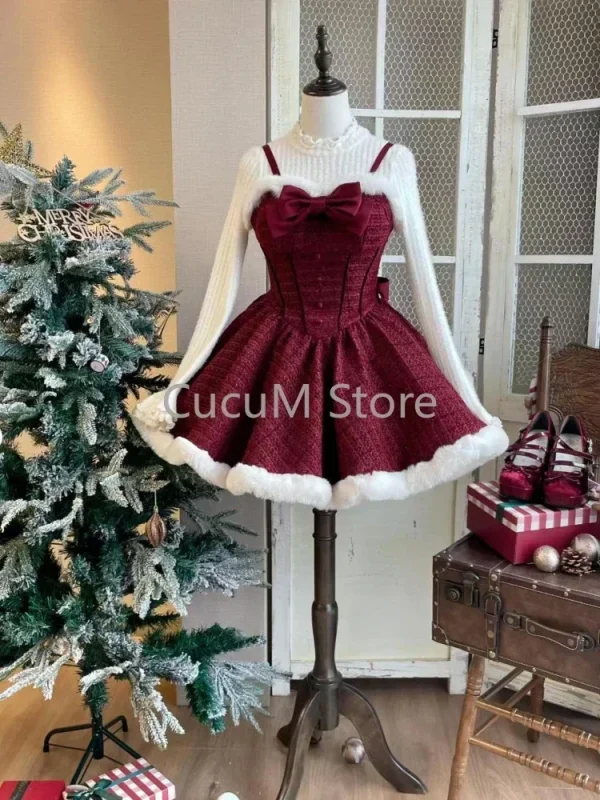 Christmas Red Faux Fur 3 Piece Dress Sets Evening Party Outfits - Image 7