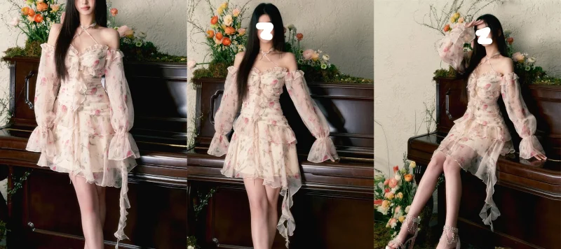 Long Sleeve Floral  Mini Dress Woman Beach Elegant Short Party Dress - Image 7