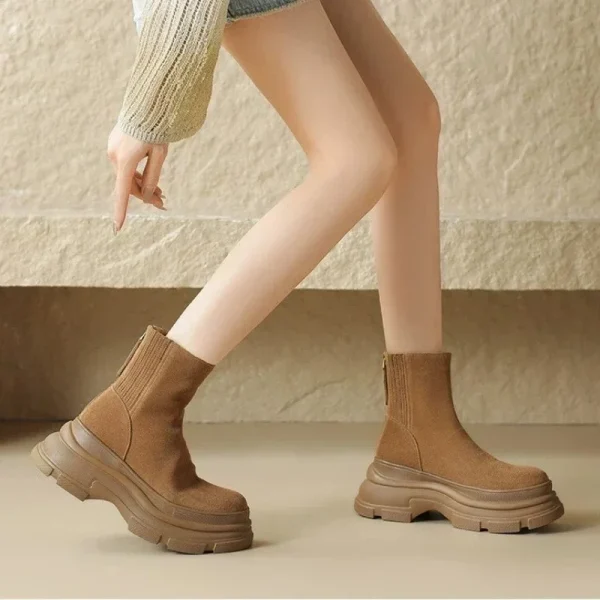 Women Rock Shoes Woman Med Heel Boots Chelsea Boots Round Toe - Image 6