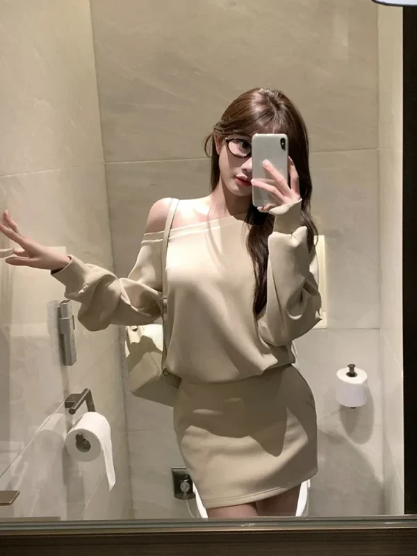 Off Shoulder Casual Loose Hoodie Dress Woman Slim Korean Fashion