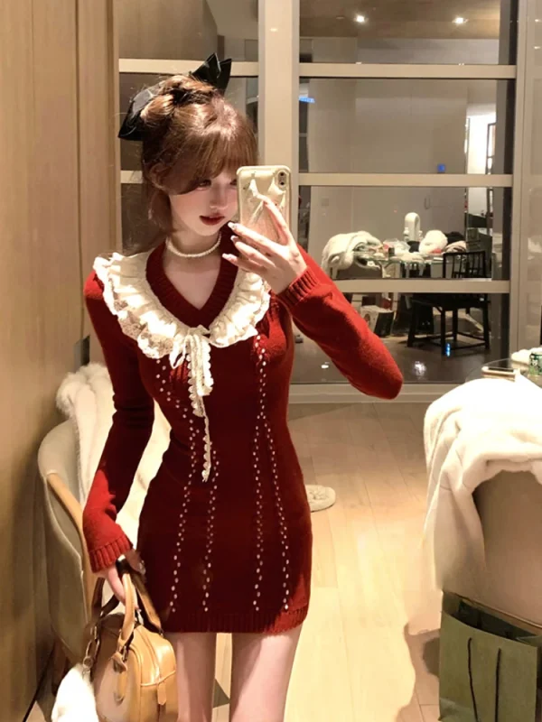 Korean Fashion Slim Bodycon Dress Long Sleeve Sexy Y2k Mini Dress Woman - Image 2