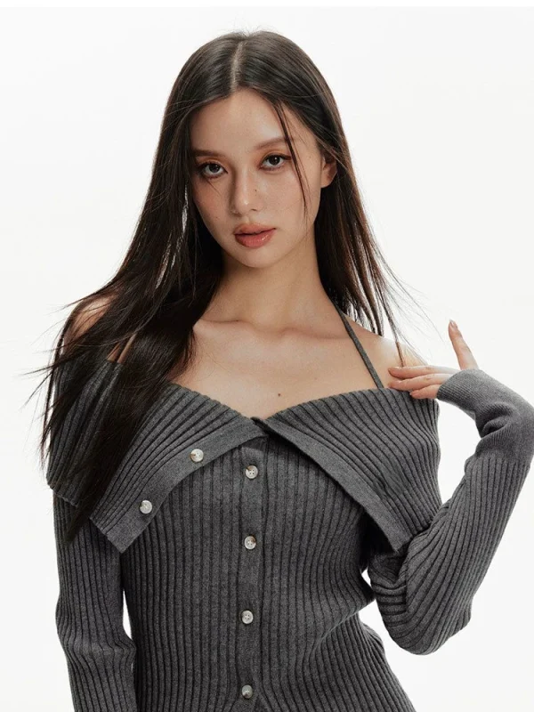 Aesthetic Slim Vintage Sweaters Trendy Bandage Halter Knitwear Female - Image 5