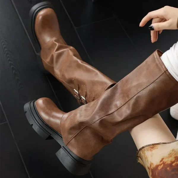 Women Shoes Brand Buckles Fashion Street Riding Boots Cool Knee High Motorcycles Boot