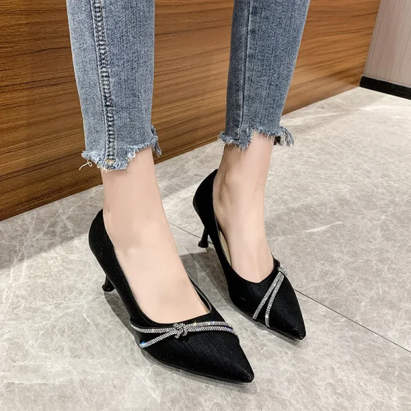 Women's Fashion Black Professional High Heels Pointy Skinny Heels - Image 4