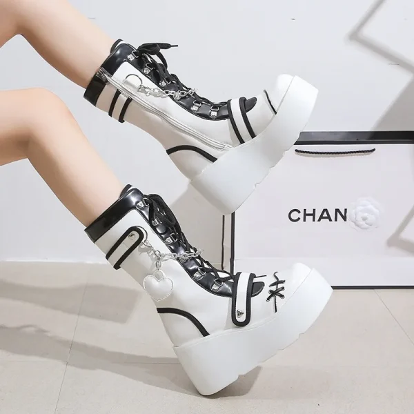 Women's Mid-Calf Boots Fashion Chain Punk Boots Autumn 8CM High Heels - Image 2