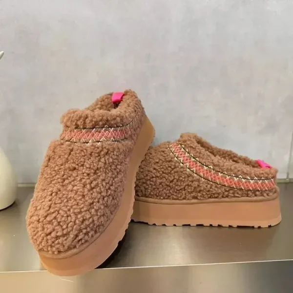 Women Fur Slippers Ankle Boots Flats Platform Short Plush Warm Flip Flops Cotton Shoes - Image 3