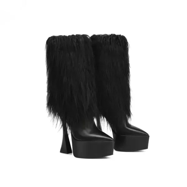 Women's Thick Soled Fashionable Tassel Super High Heel Mid Sleeve Boots Pointed - Image 11